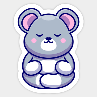 Cute baby mouse meditation cartoon Sticker